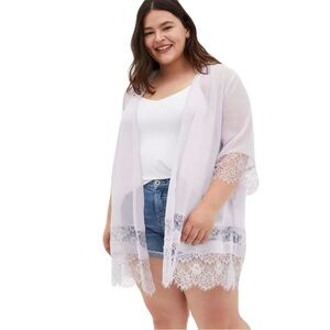 NEW TORRID Chiffon Kimono with Lace Trim in Iris Purple Sz 1X Plus Boho Festival